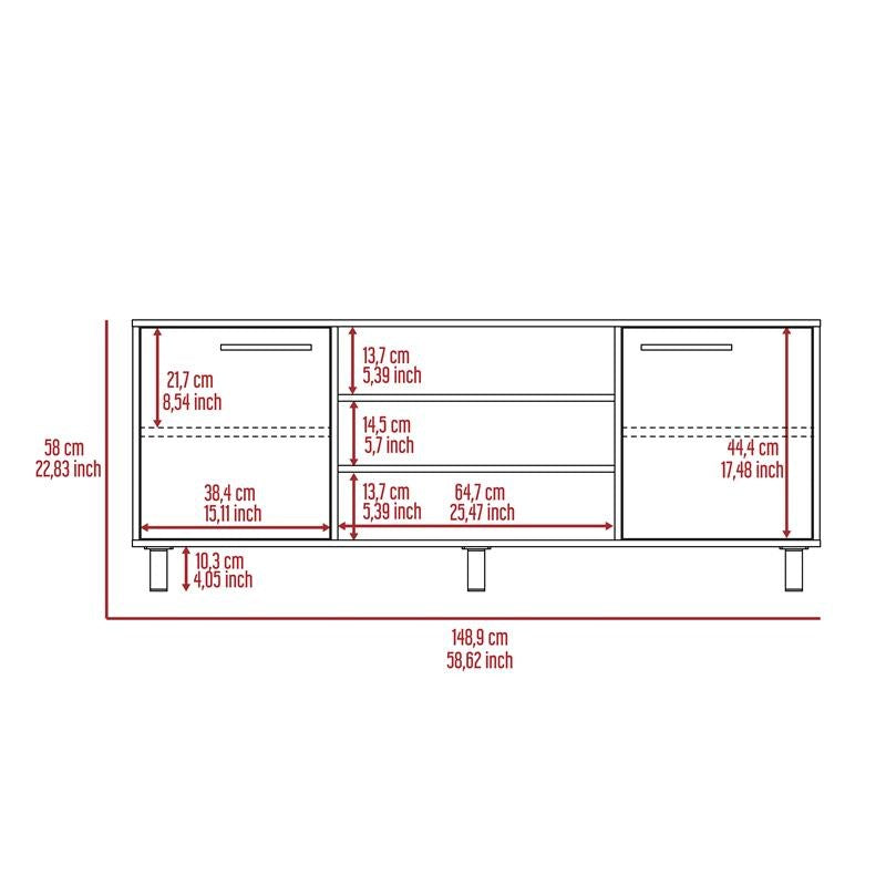 59" Brown And Black Particle Board Open Shelving TV Stand