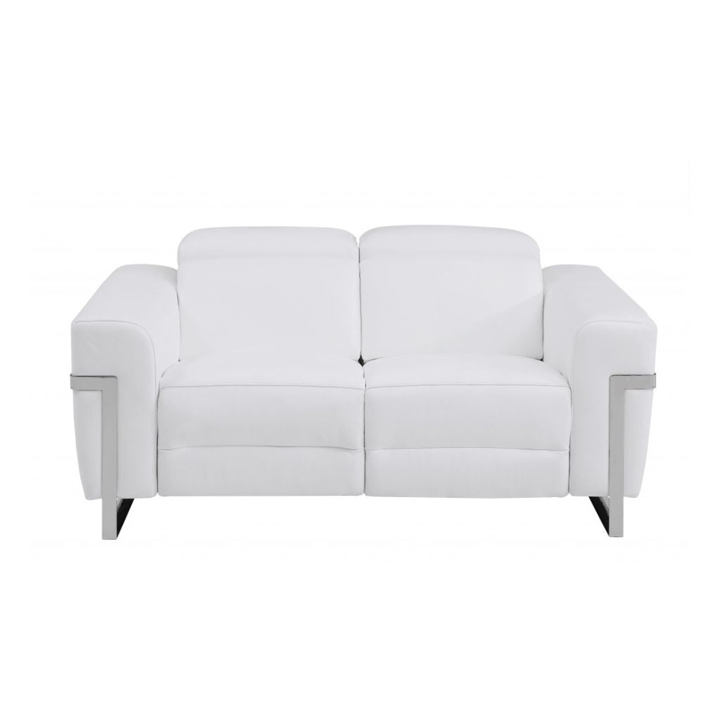 Two Piece Indoor White Italian Leather Five Person Seating Set