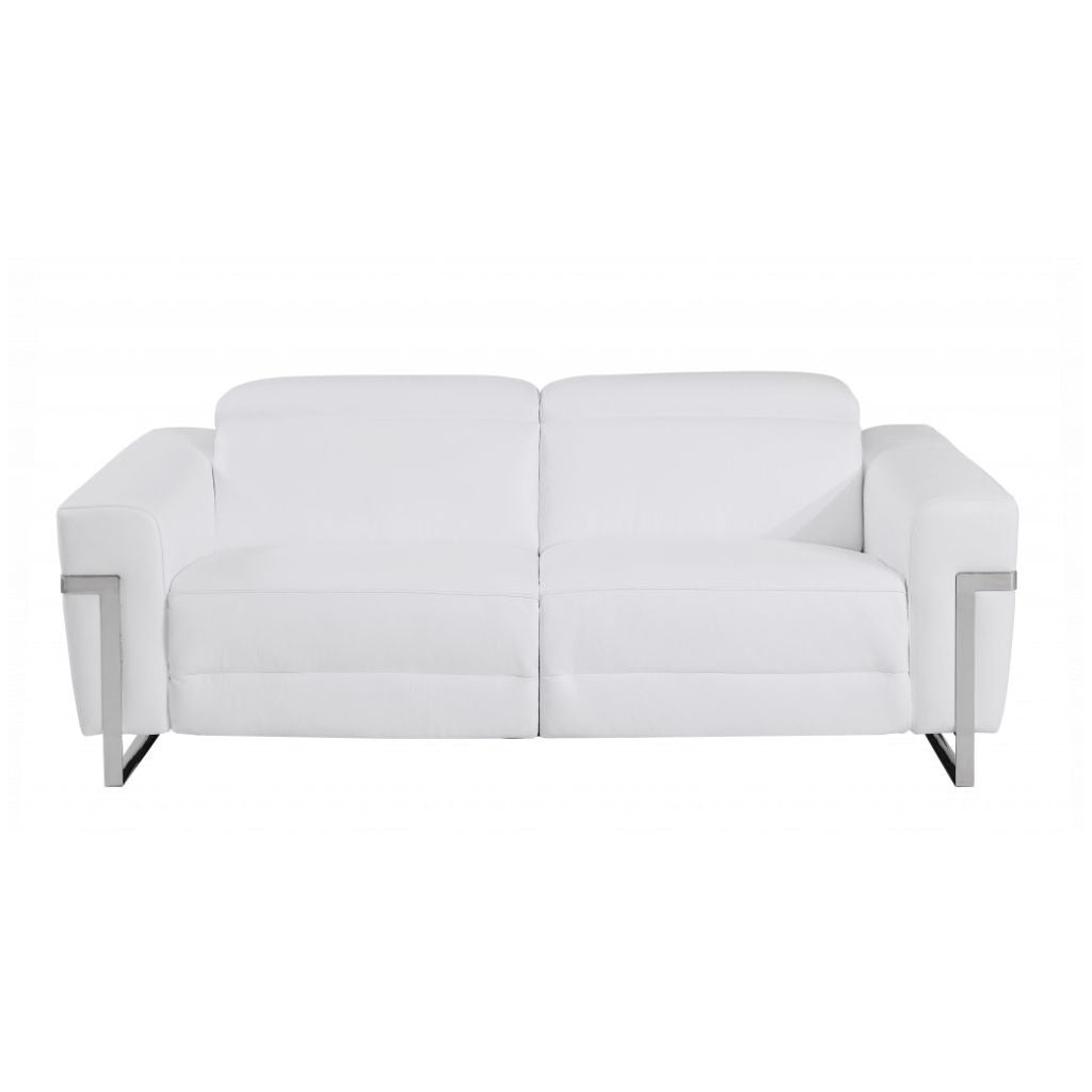 Two Piece Indoor White Italian Leather Five Person Seating Set