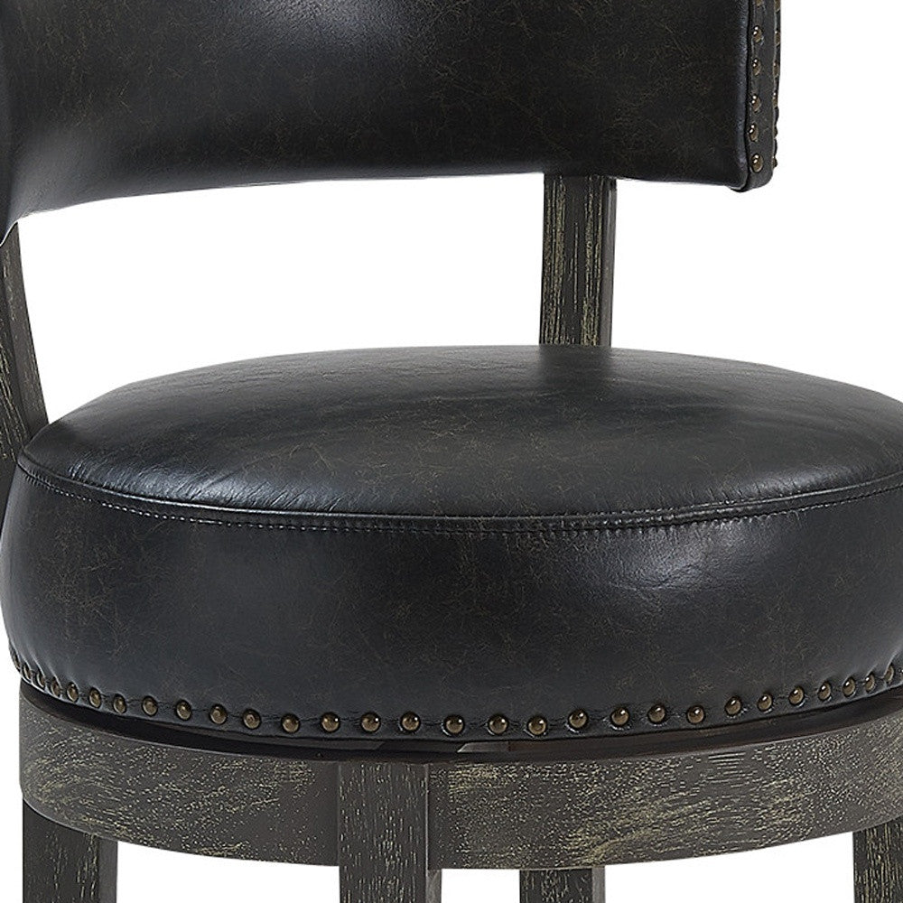 27" Onyx And Gray Solid Wood Swivel Low Back Counter Height Bar Chair