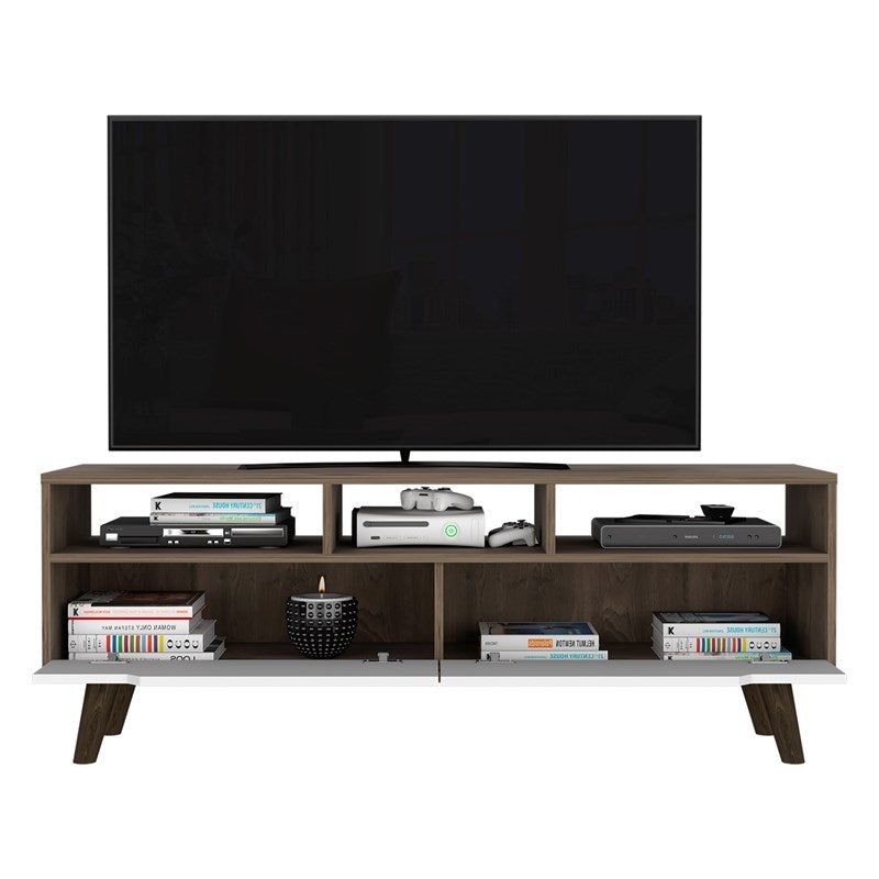 54" Brown And White Particle Board Open Shelving TV Stand