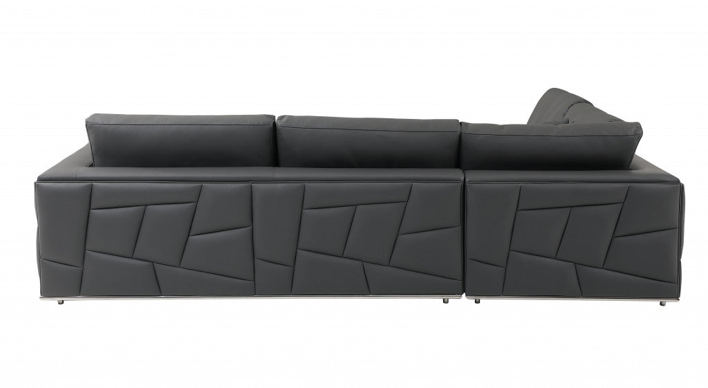 Dark Gray Italian Leather Reclining L Shaped Two Piece Corner Sectional