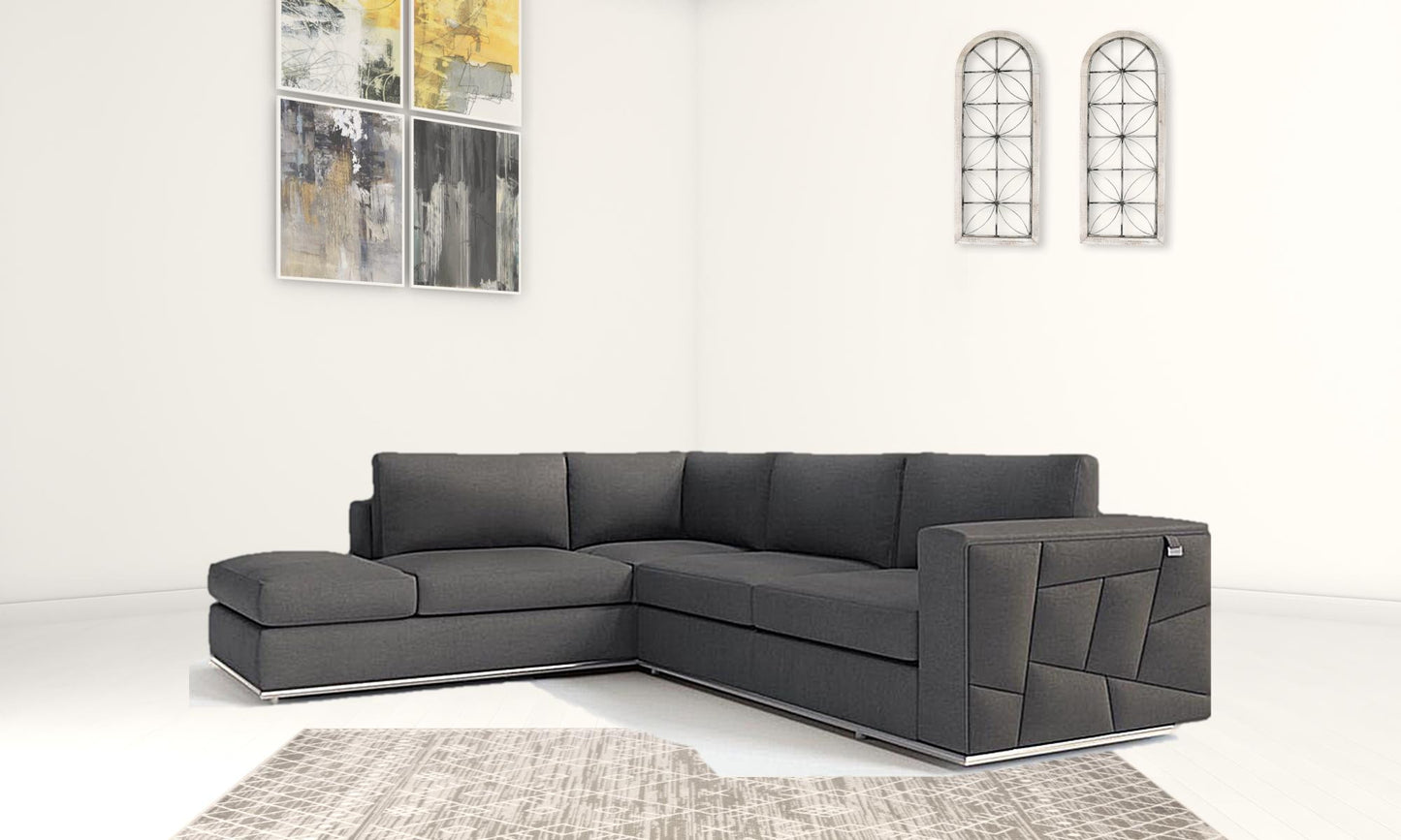 Dark Gray Italian Leather Reclining L Shaped Two Piece Corner Sectional