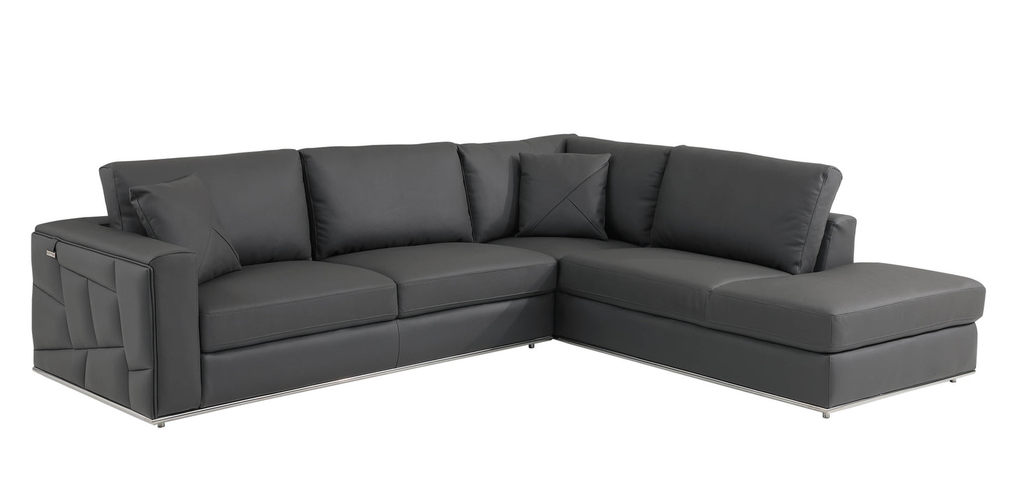 Dark Gray Italian Leather Reclining L Shaped Two Piece Corner Sectional