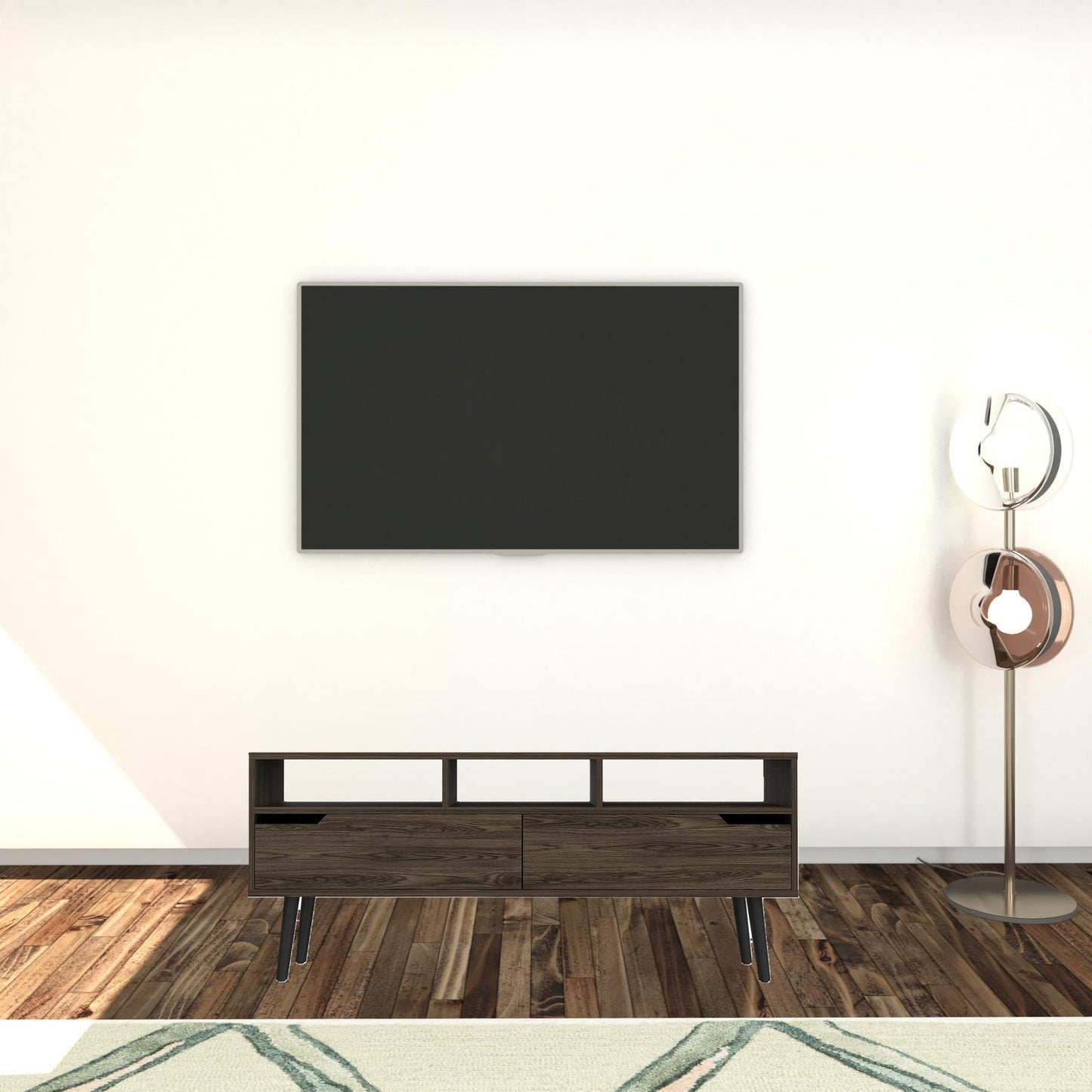 54" Dark Walnut Manufactured Wood Open Shelving TV Stand