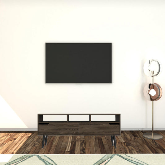 54" Dark Walnut Manufactured Wood Open Shelving TV Stand