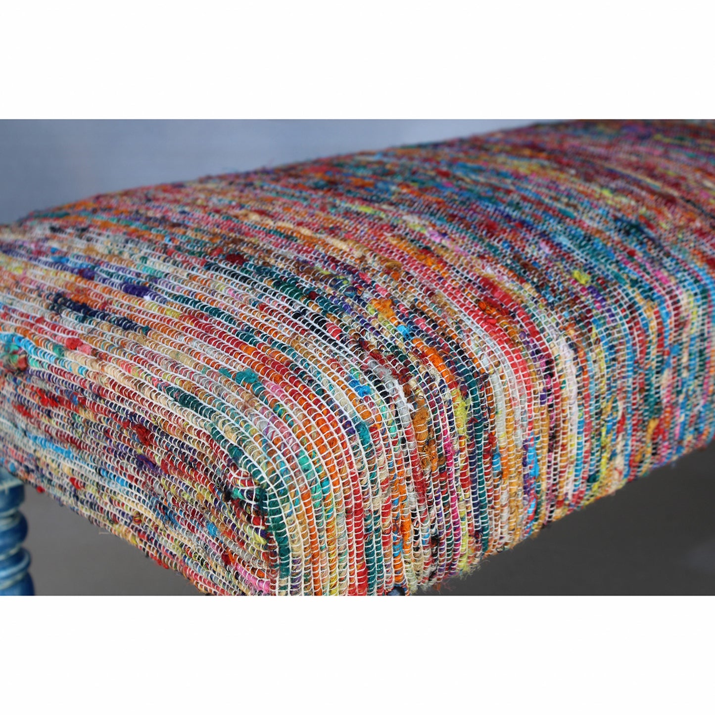 47" Rainbow Stripe Blue Leg Upholstered Bench