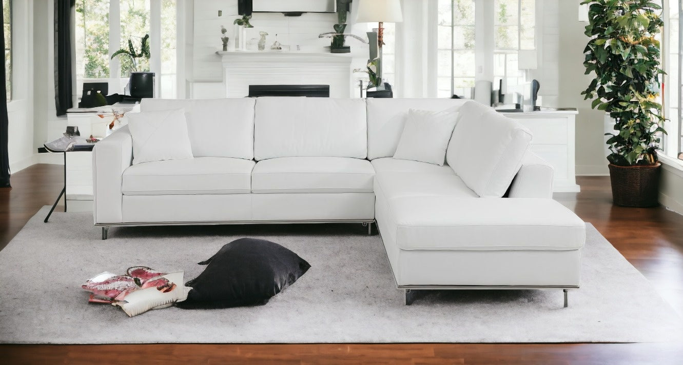 White Italian Leather Reclining L Shaped Two Piece Corner Sectional