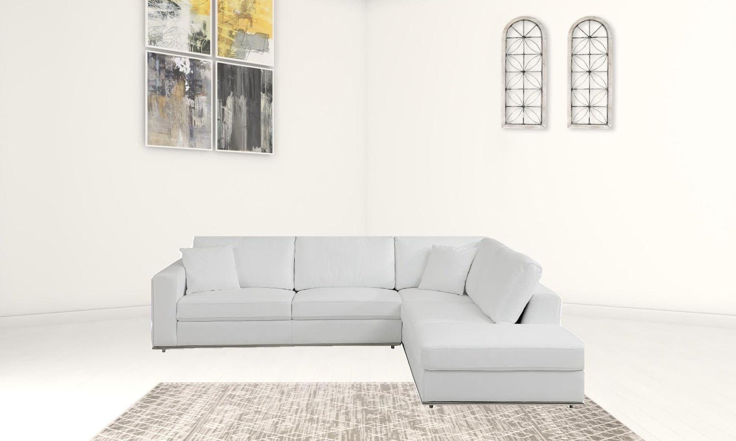 White Italian Leather Reclining L Shaped Two Piece Corner Sectional