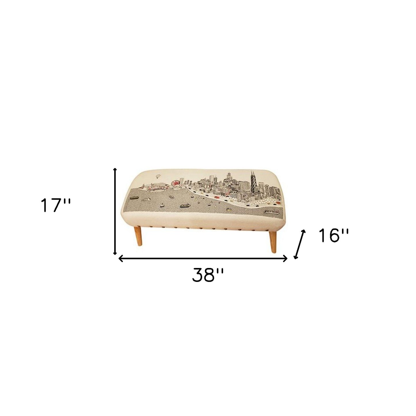 38" Cream Wool And Brown Ottoman