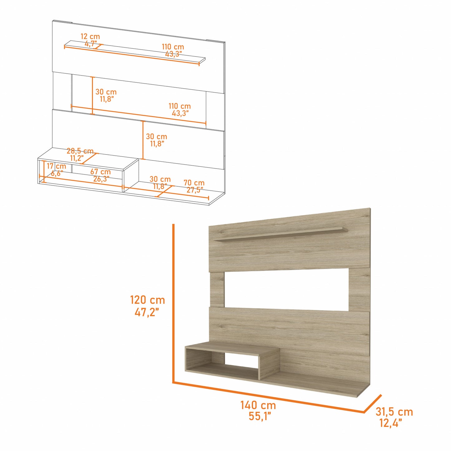 55" Light Pine Manufactured Wood Open Shelving Entertainment Center