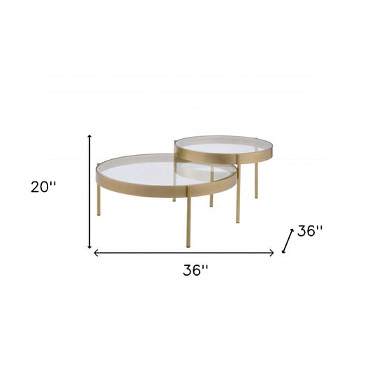 36" Gold And Clear Glass Round Nested Coffee Tables