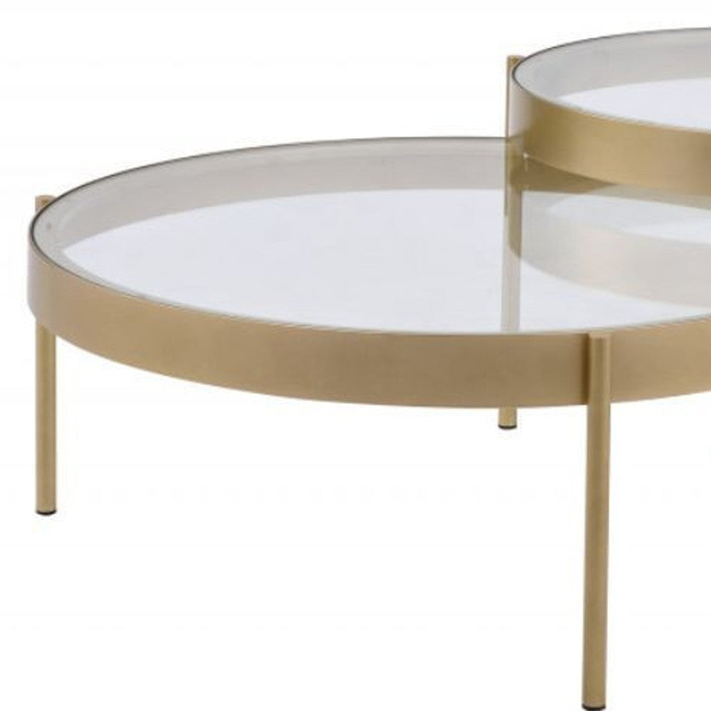 36" Gold And Clear Glass Round Nested Coffee Tables