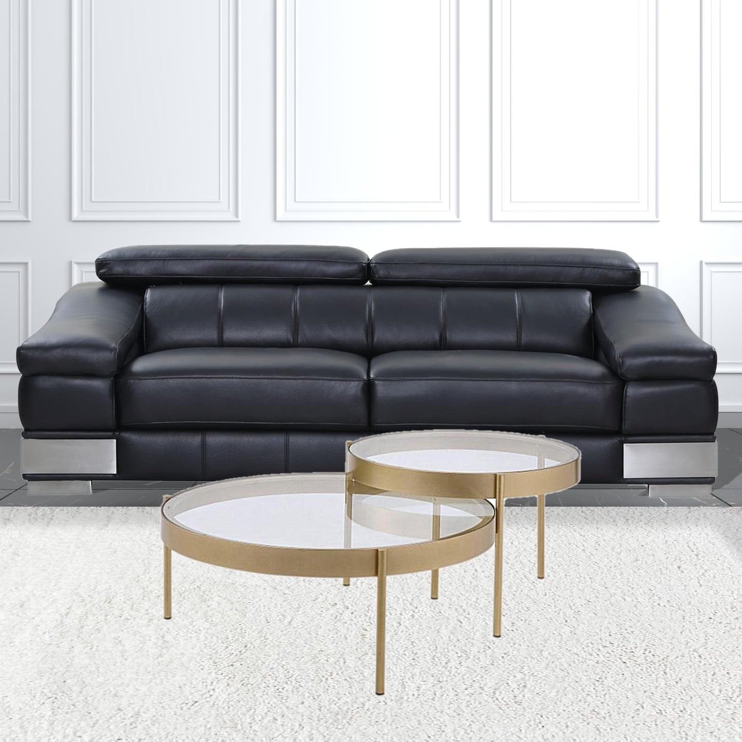 36" Gold And Clear Glass Round Nested Coffee Tables