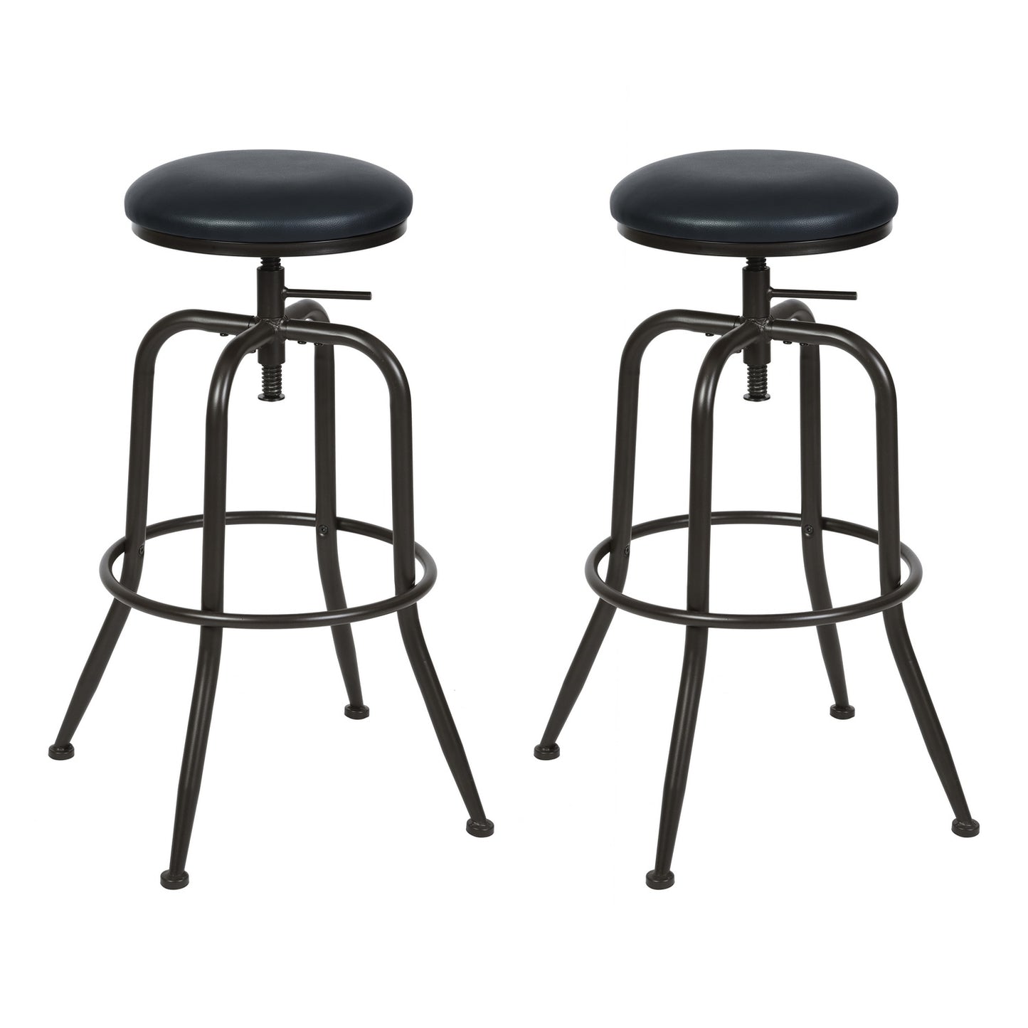 Set of Two 30" Brown And Black Steel Swivel Backless Bar Chairs