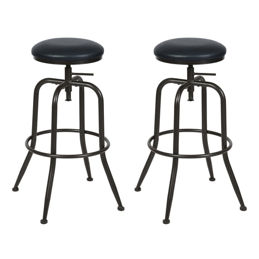 Set of Two 30" Brown And Black Steel Swivel Backless Bar Chairs