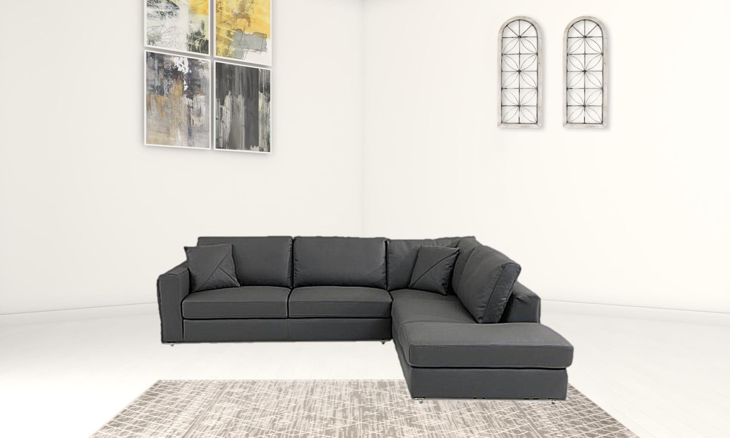 Dark Gray Italian Leather Reclining L Shaped Two Piece Corner Sectional