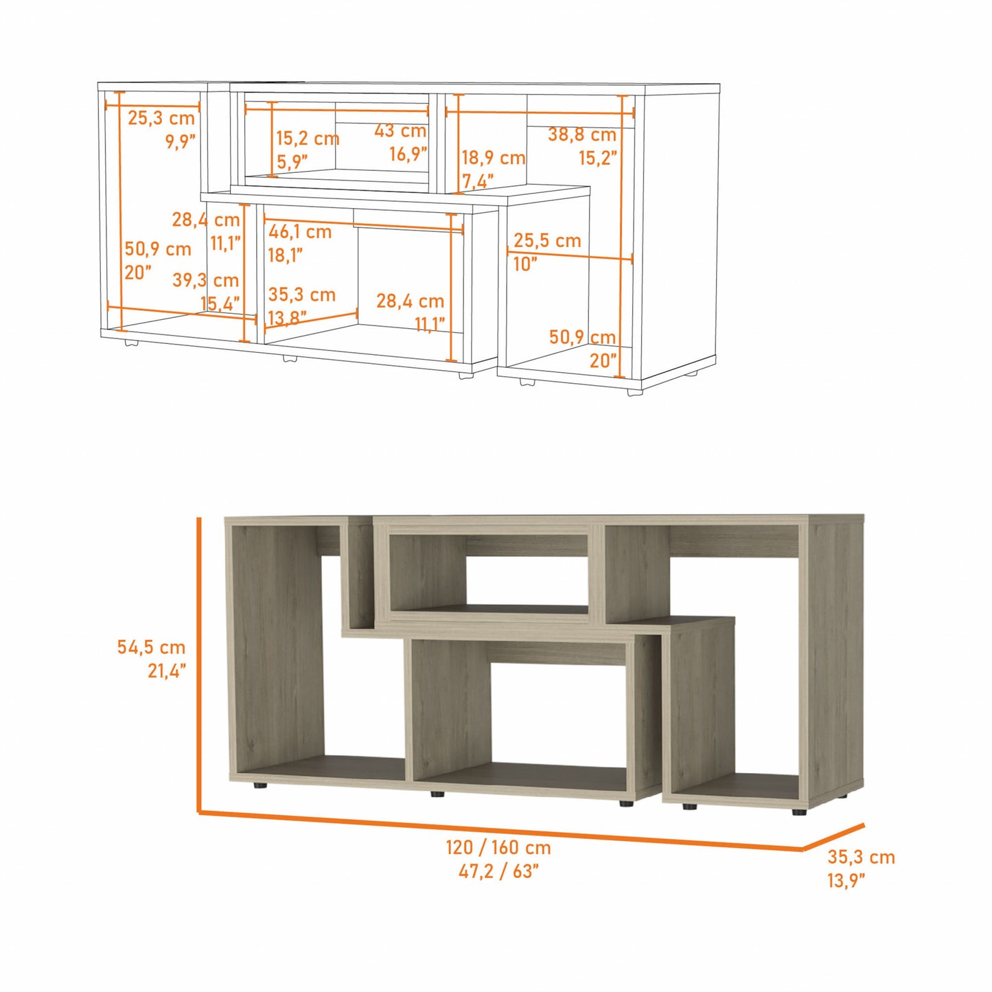 63" Wood Brown Particle Board Open Shelving TV Stand