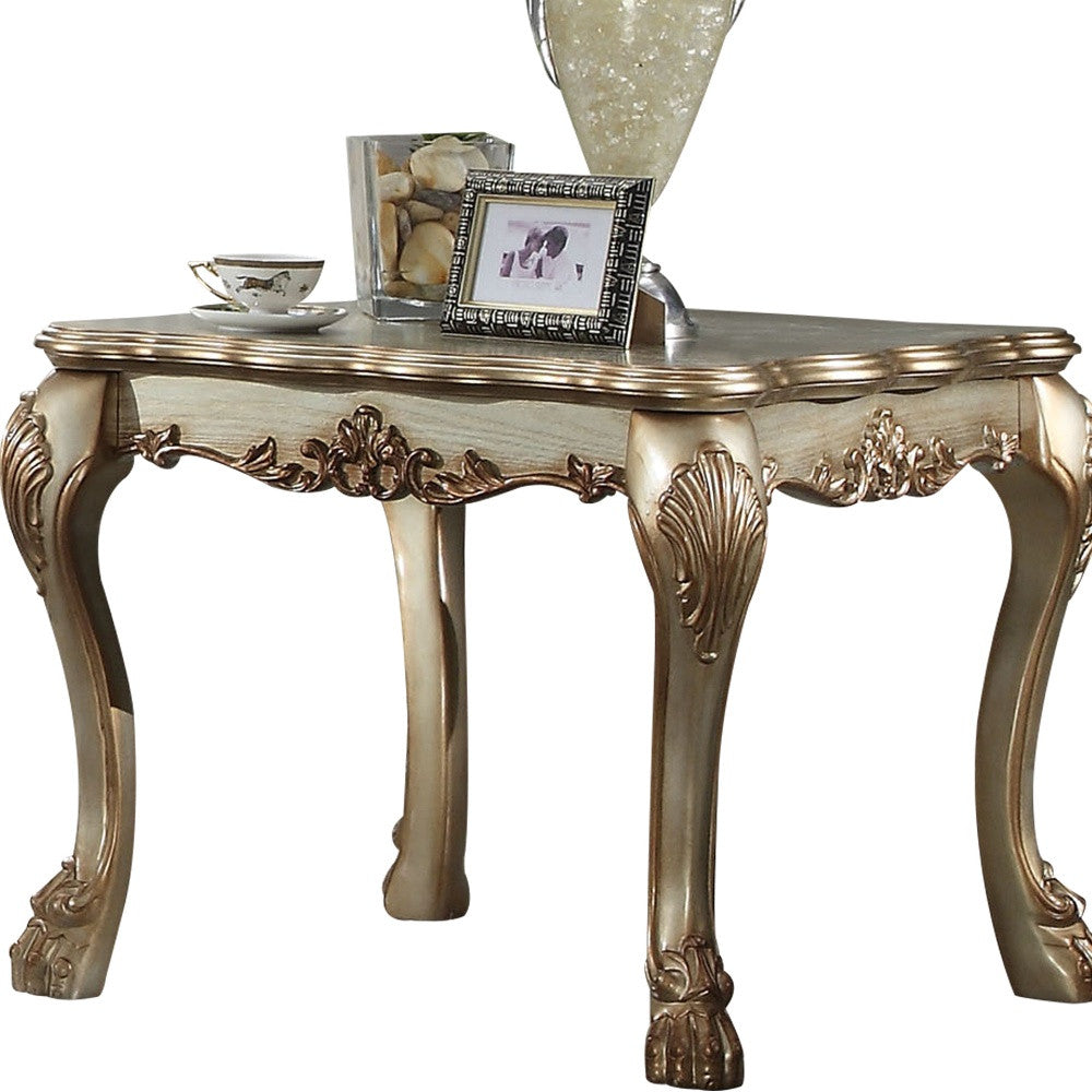 24" Gold Patina & Bone Manufactured Wood Square End Table