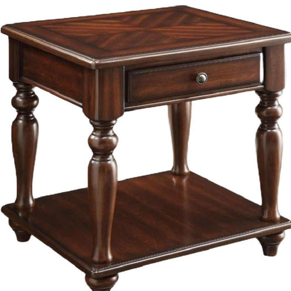 24" Walnut Manufactured Wood Rectangular End Table With Drawer And Shelf