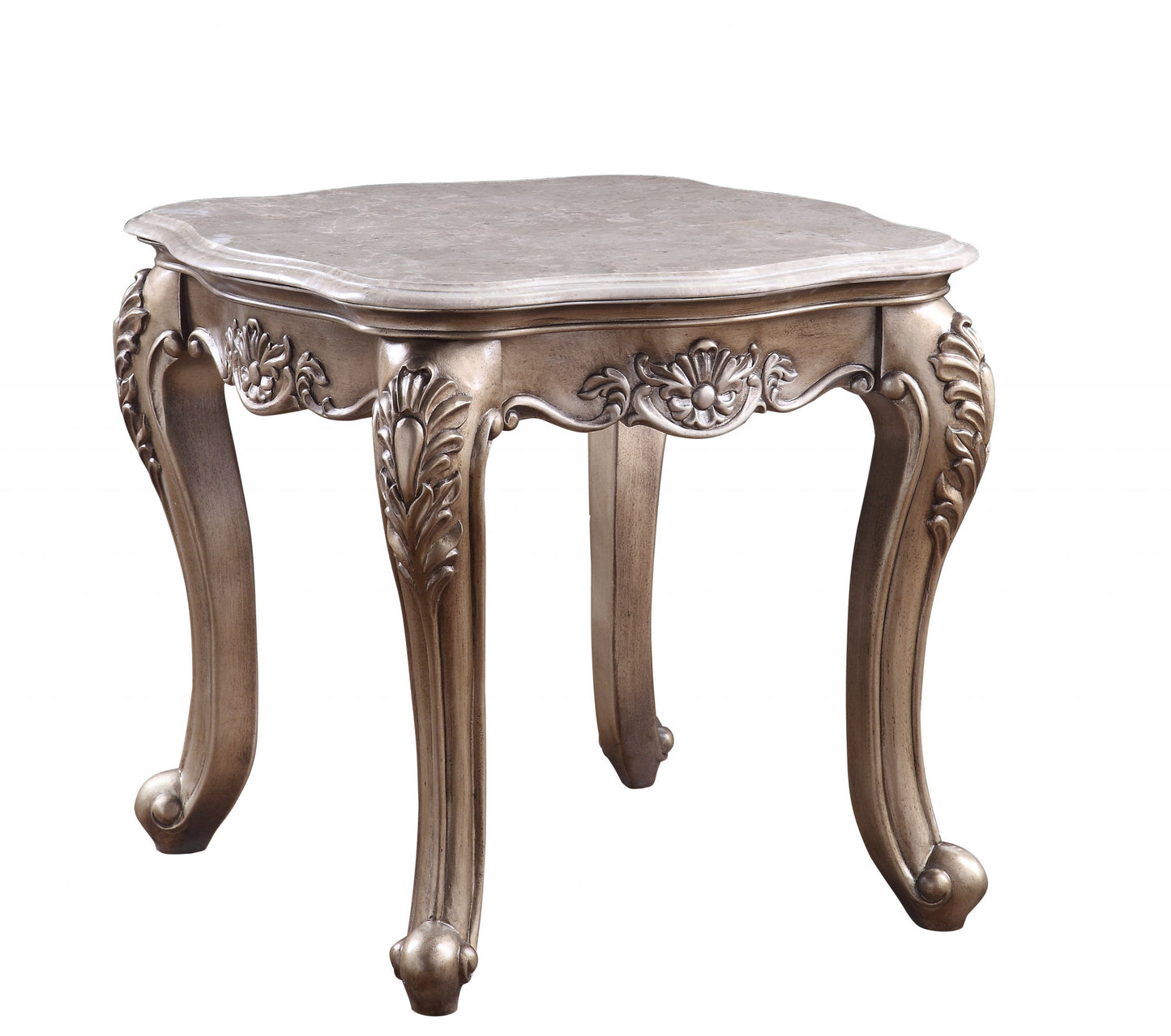 24" Champagne And Marble Polyresin Rectangular End Table