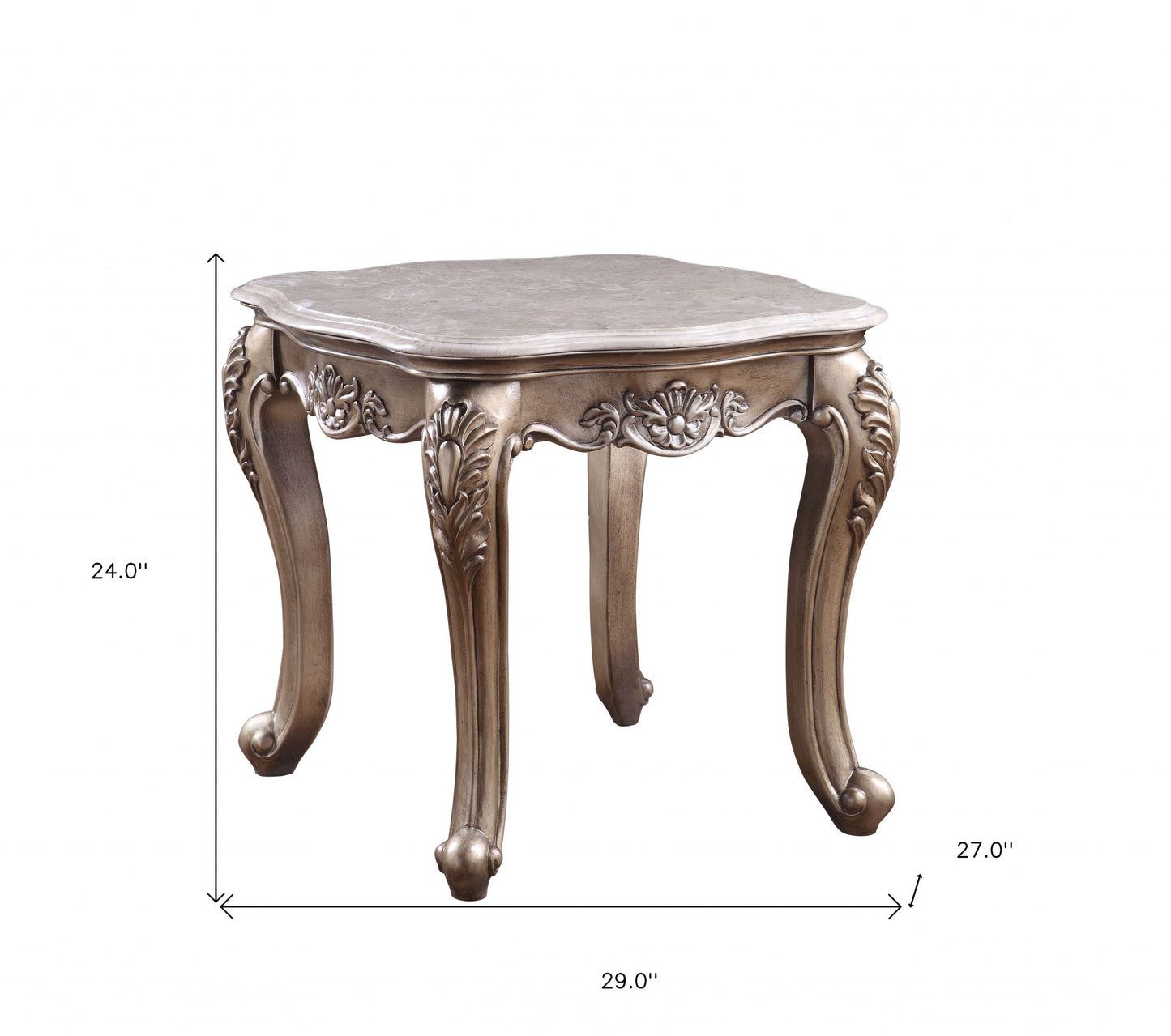 24" Champagne And Marble Polyresin Rectangular End Table