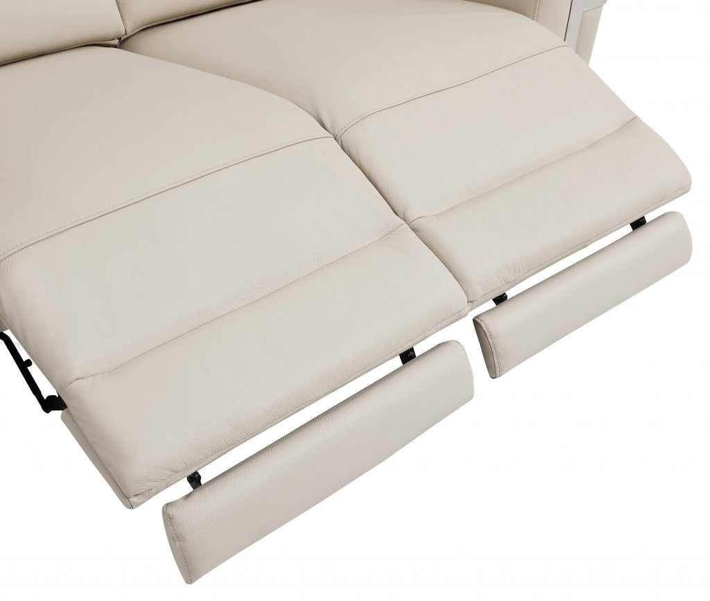 83" Beige And Silver Italian Leather USB Sofa