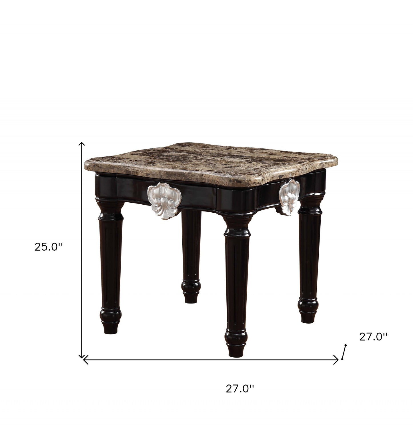 25" Black Manufactured Wood and Marble Square End Table