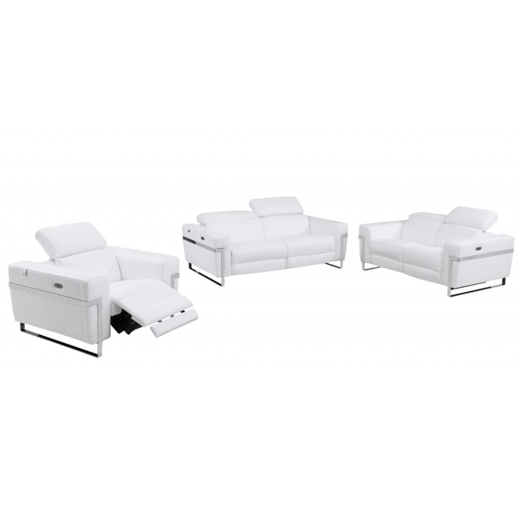 Three Piece Indoor White Italian Leather Six Person Seating Set