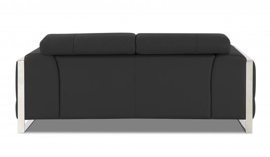 75" Gray And Silver Italian Leather Loveseat