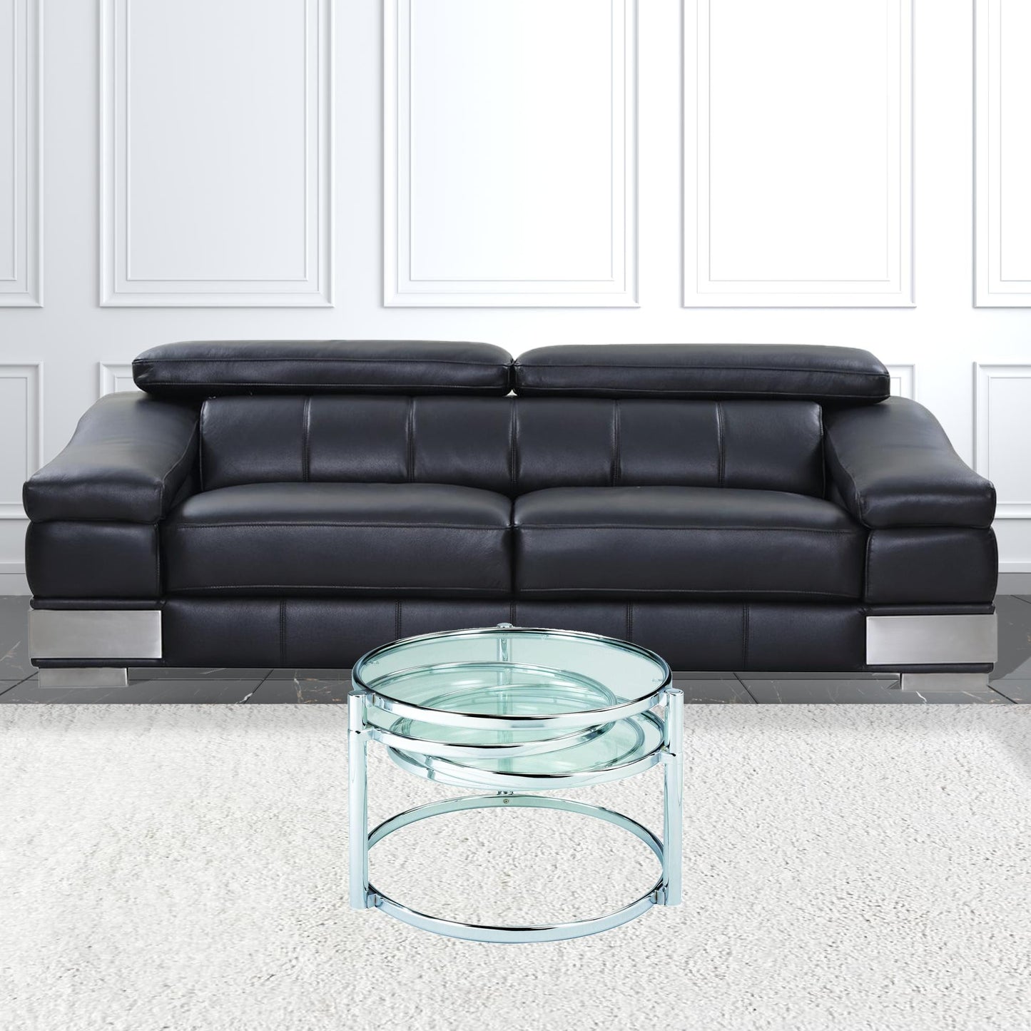 60" Chrome And Clear Glass Round Nested Coffee Tables With Three Shelves