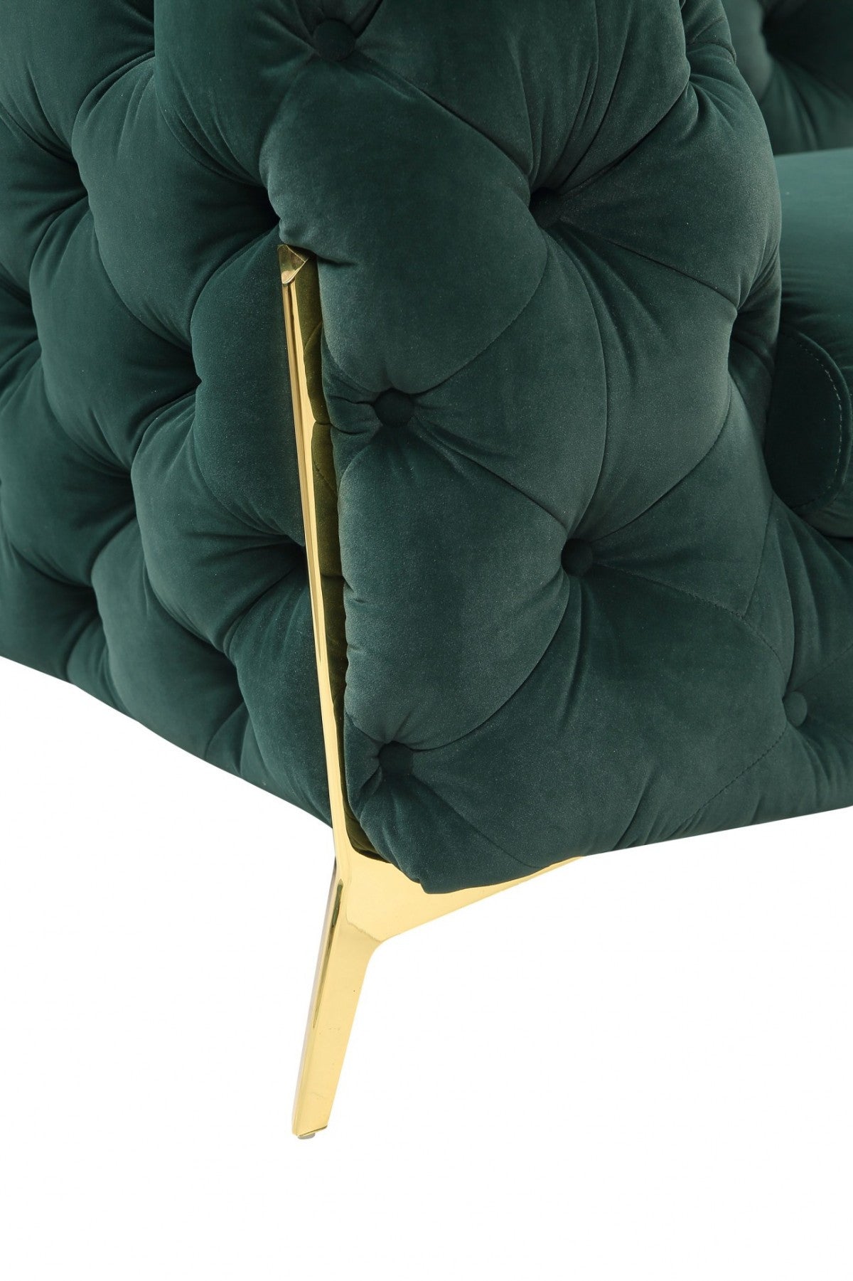 50" Green Tufted Velvet And Gold Solid Color Lounge Chair