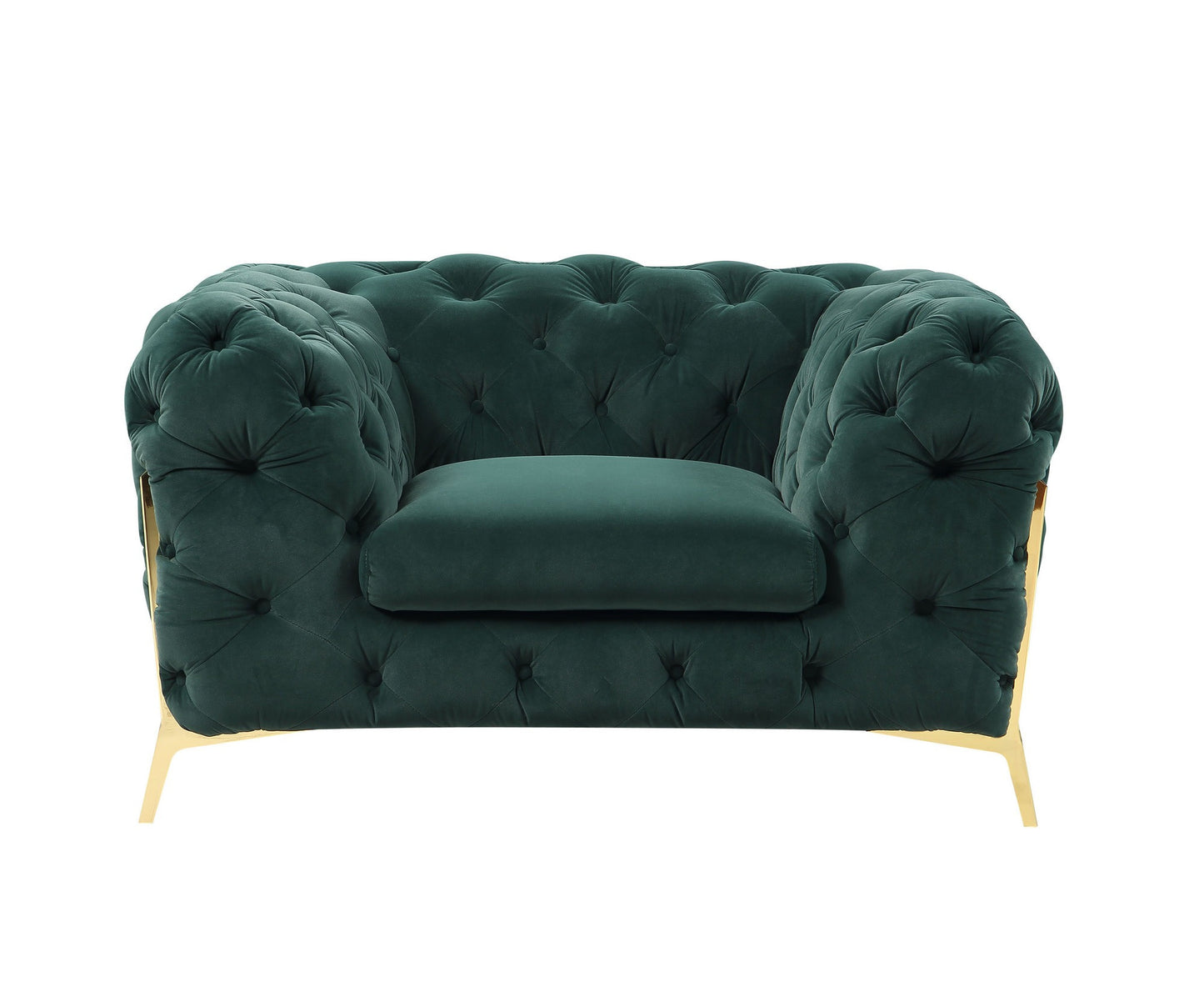 50" Green Tufted Velvet And Gold Solid Color Lounge Chair