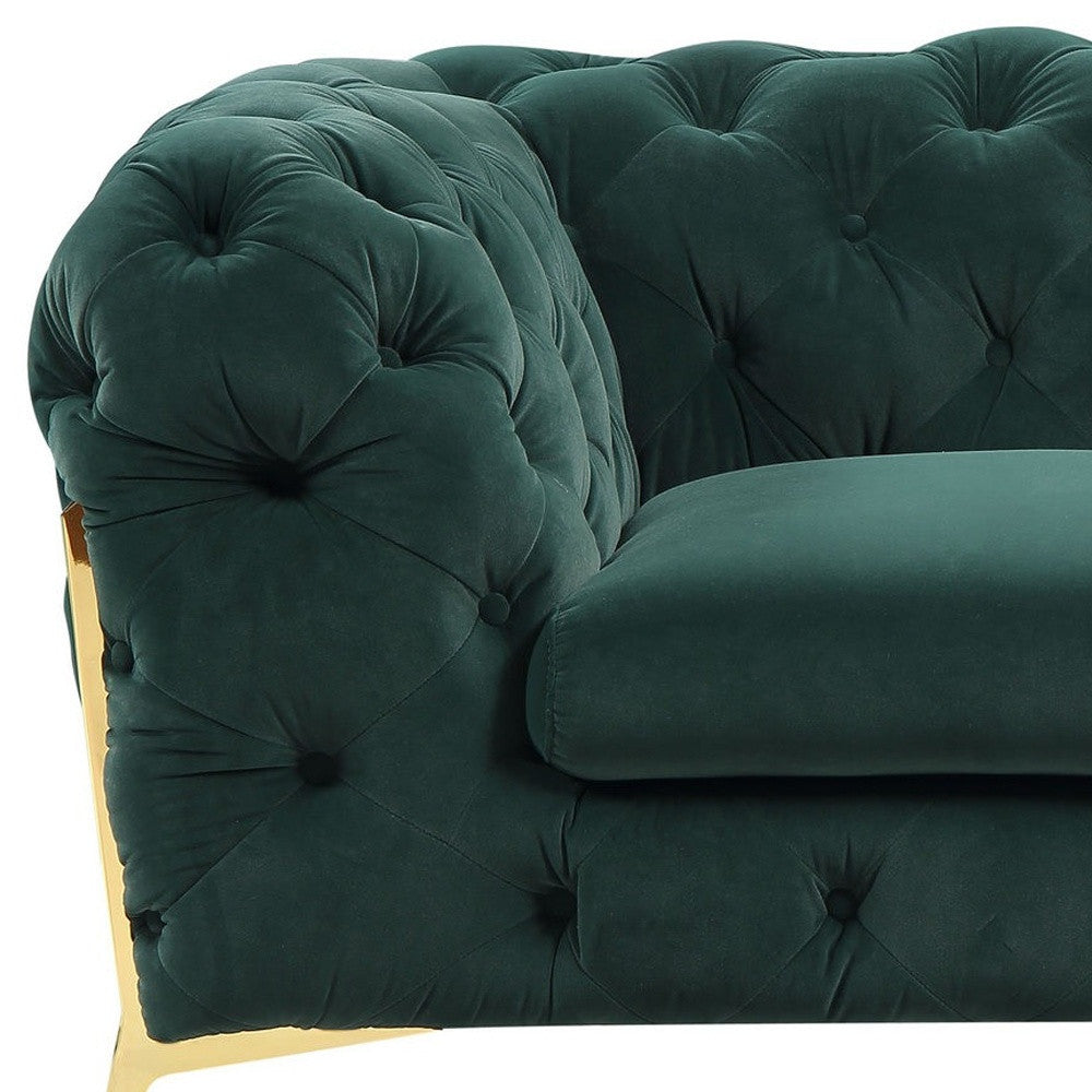 50" Green Tufted Velvet And Gold Solid Color Lounge Chair