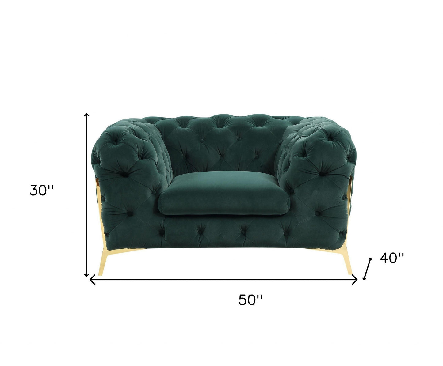 50" Green Tufted Velvet And Gold Solid Color Lounge Chair