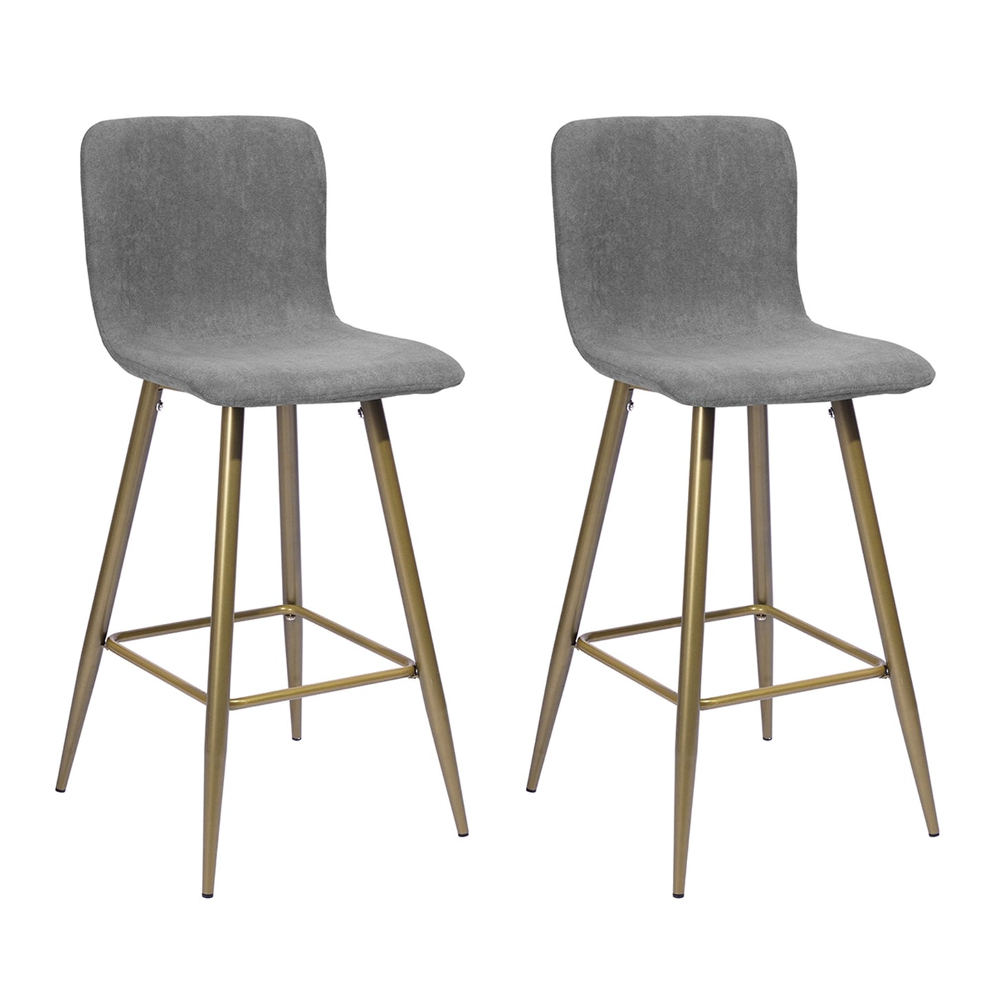 Set of Two 29" Gray And Gold Steel Bar Height Bar Chairs