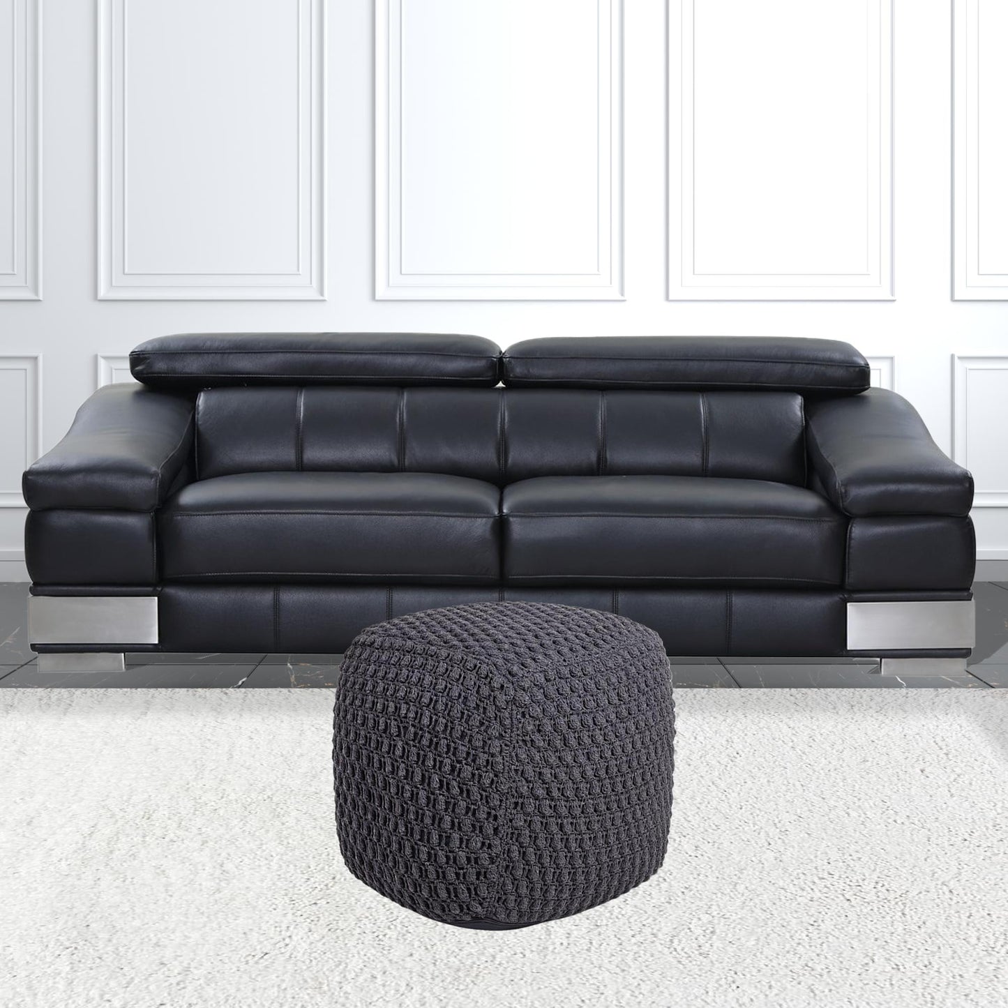 18" Gray Cotton Blend Pouf Ottoman