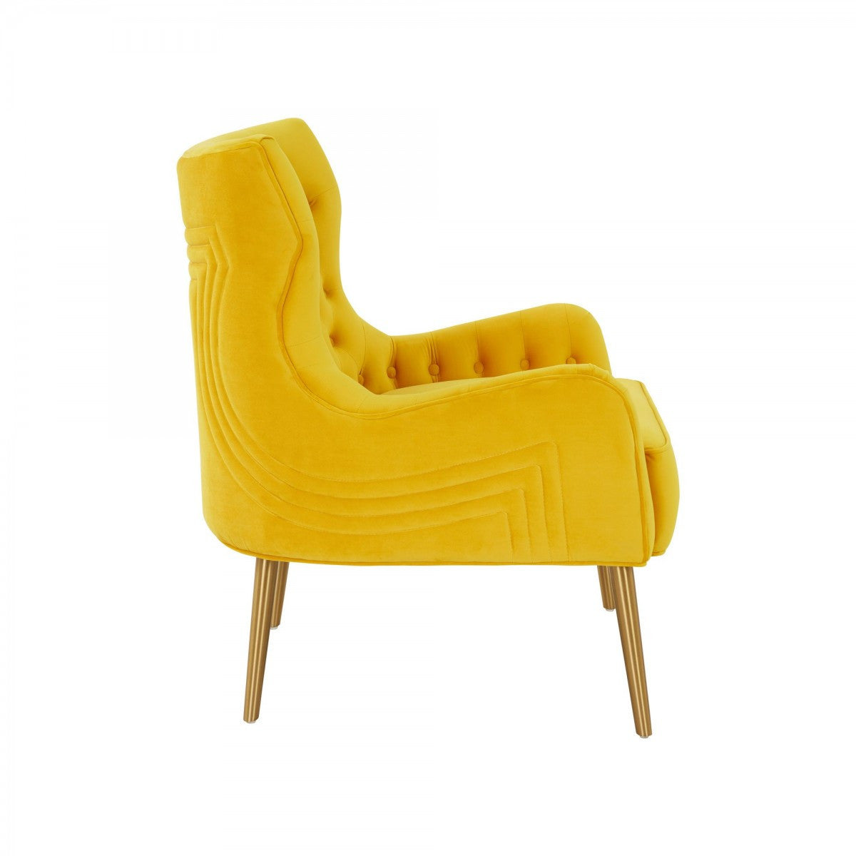 30" Yellow Velvet And Gold Solid Color Arm Chair