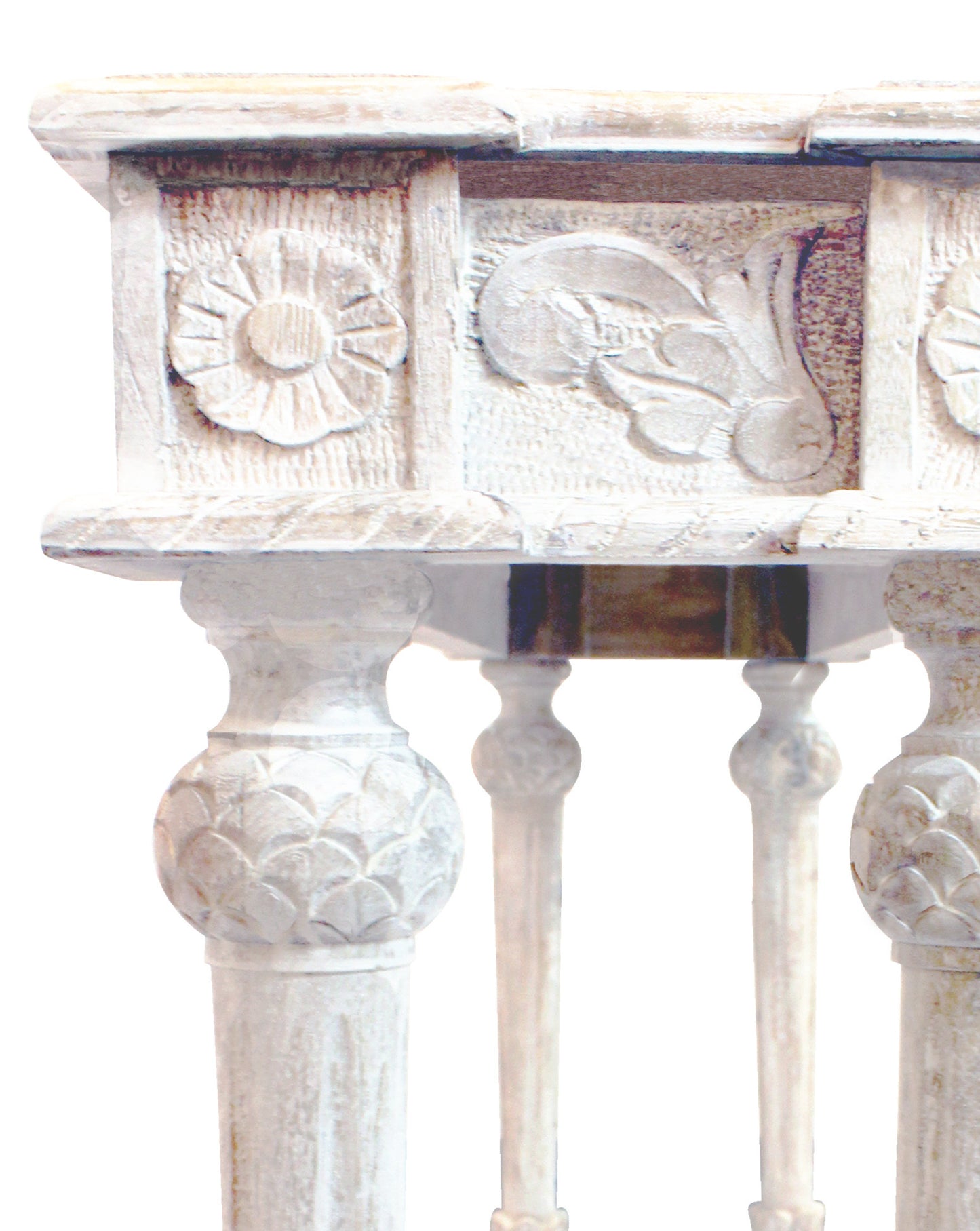 54" White Solid Wood Distressed Console Table