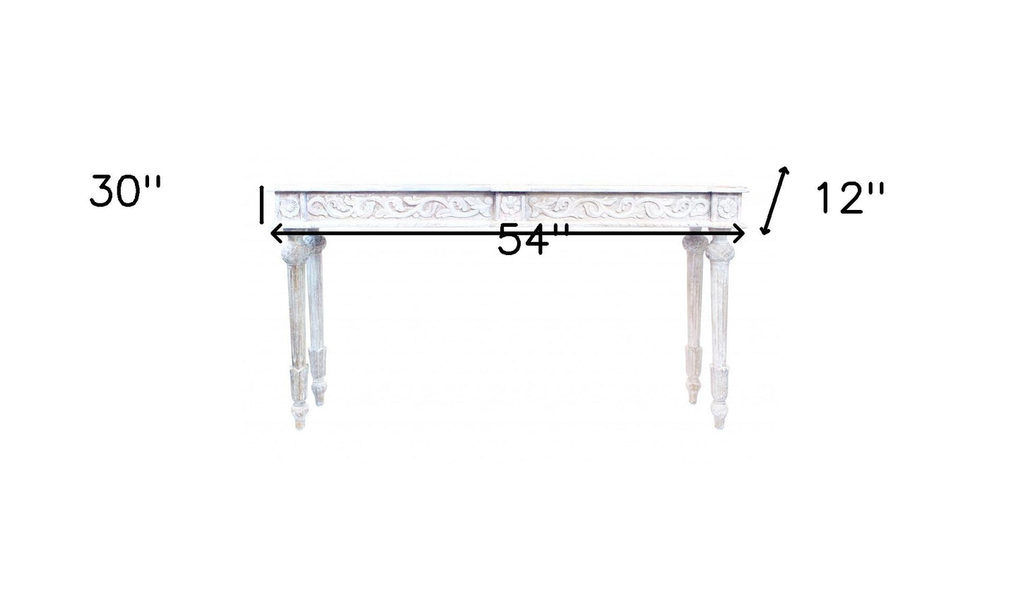 54" White Solid Wood Distressed Console Table