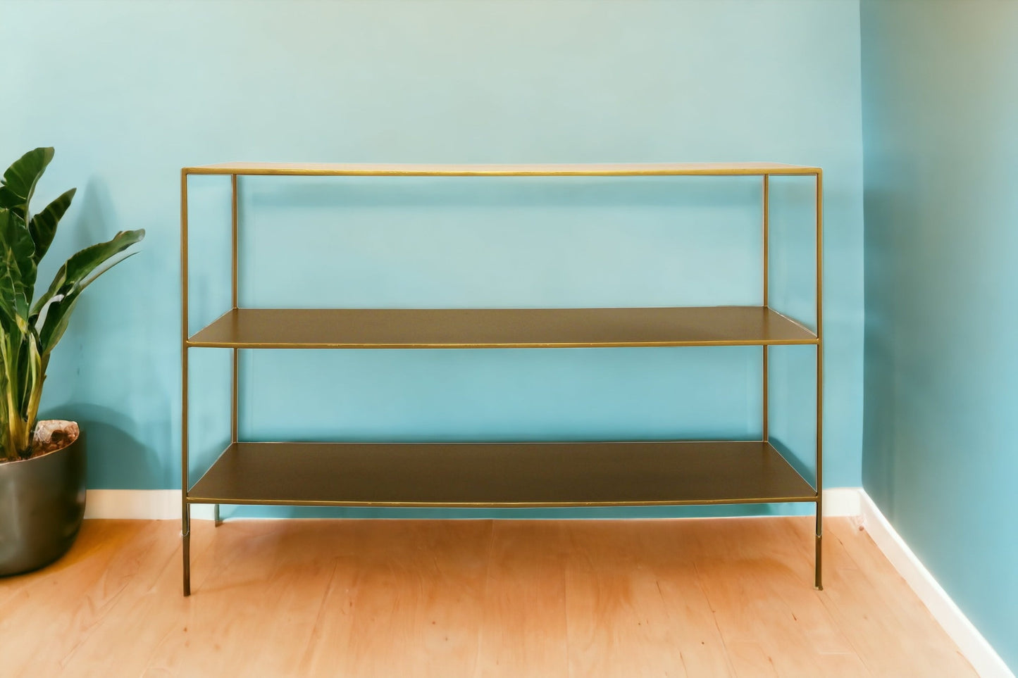 60" Brass Iron Floor Shelf Console Table With Storage