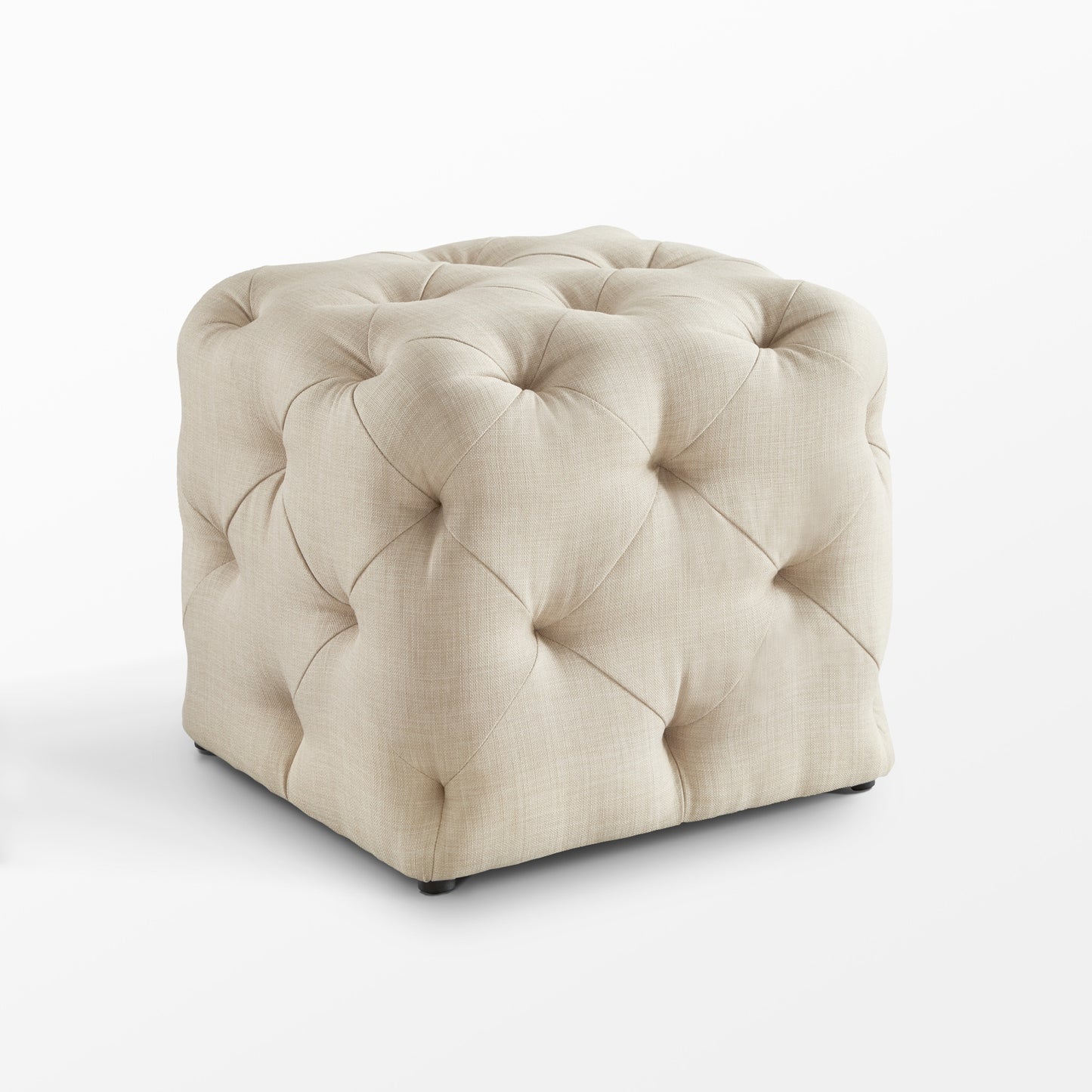 20" Beige Linen Cube Ottoman