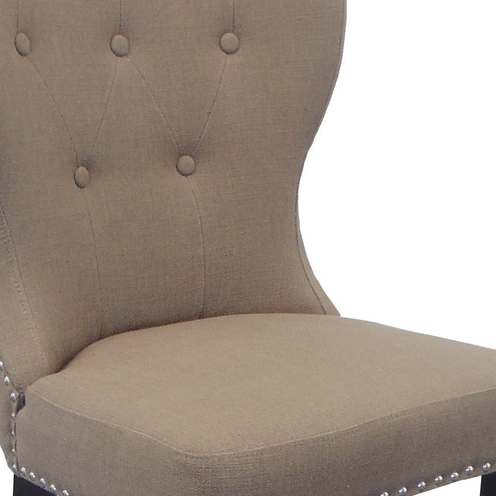 32" Taupe And Dark Brown Linen Tufted Side Chair