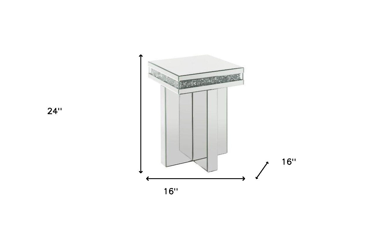 24" Mirrored And Manufactured Wood Square End Table