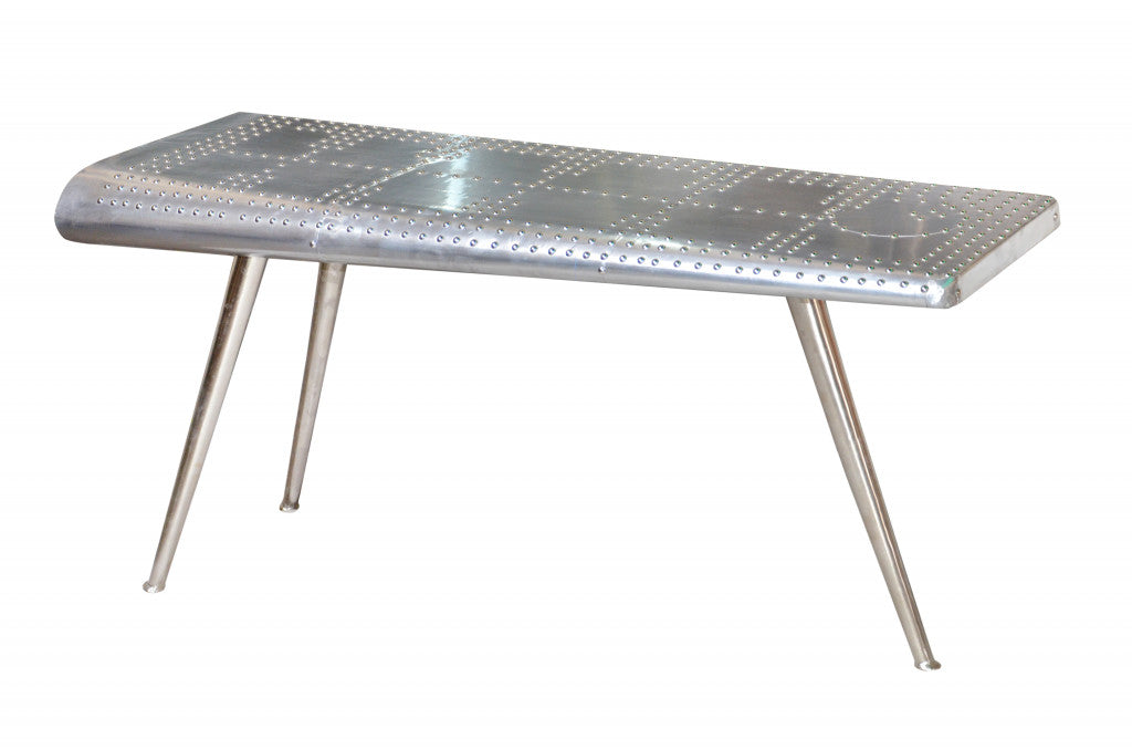 56" Silver Aluminum Three Leg Console Table