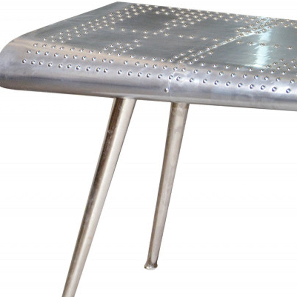 56" Silver Aluminum Three Leg Console Table