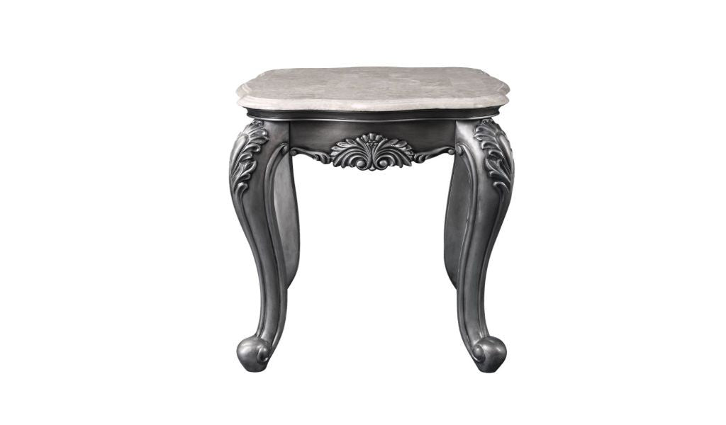 24" Gray And White Marble And Polyresin Rectangular End Table