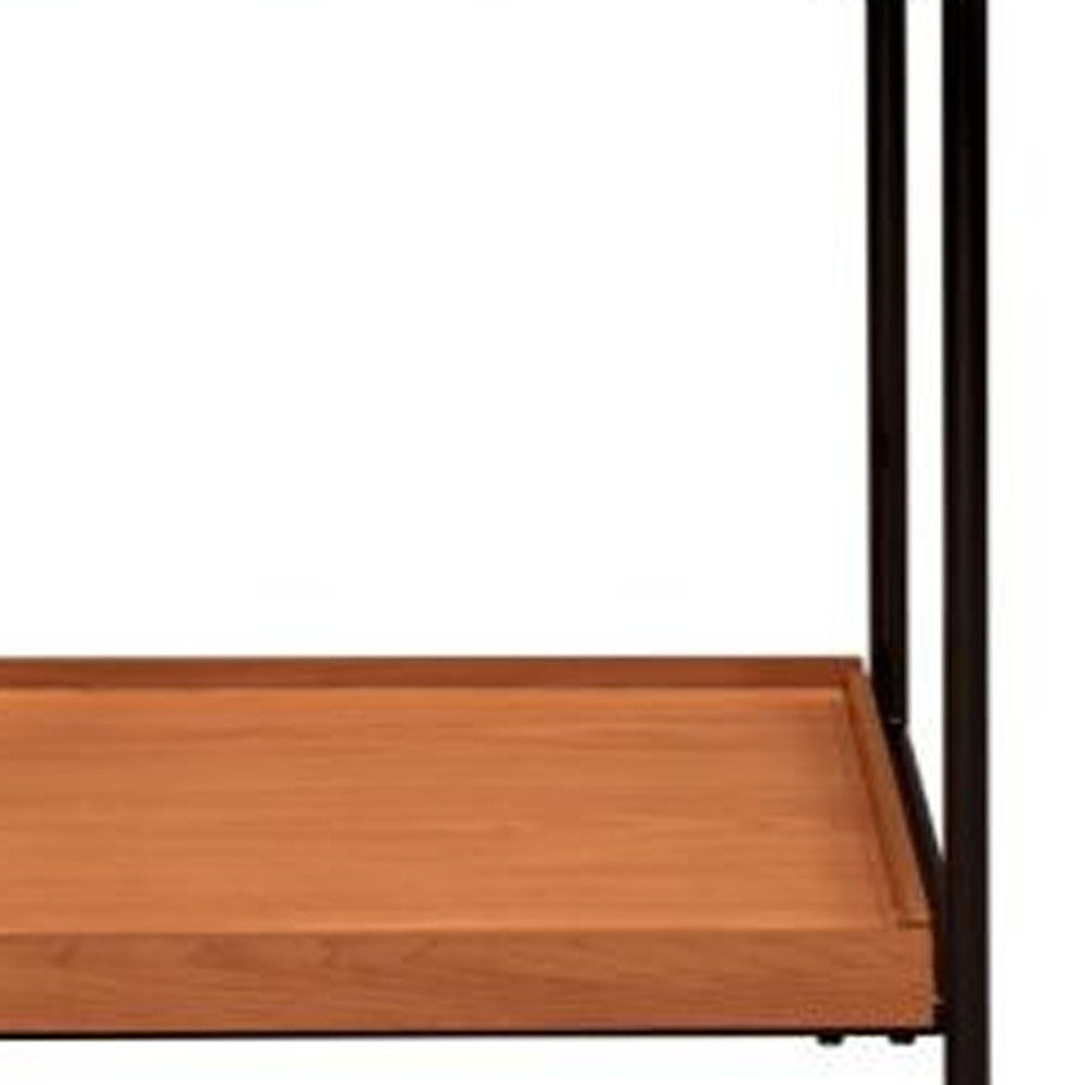 24" Black And Honey Oak Wood And Metal Square End Table With Shelf