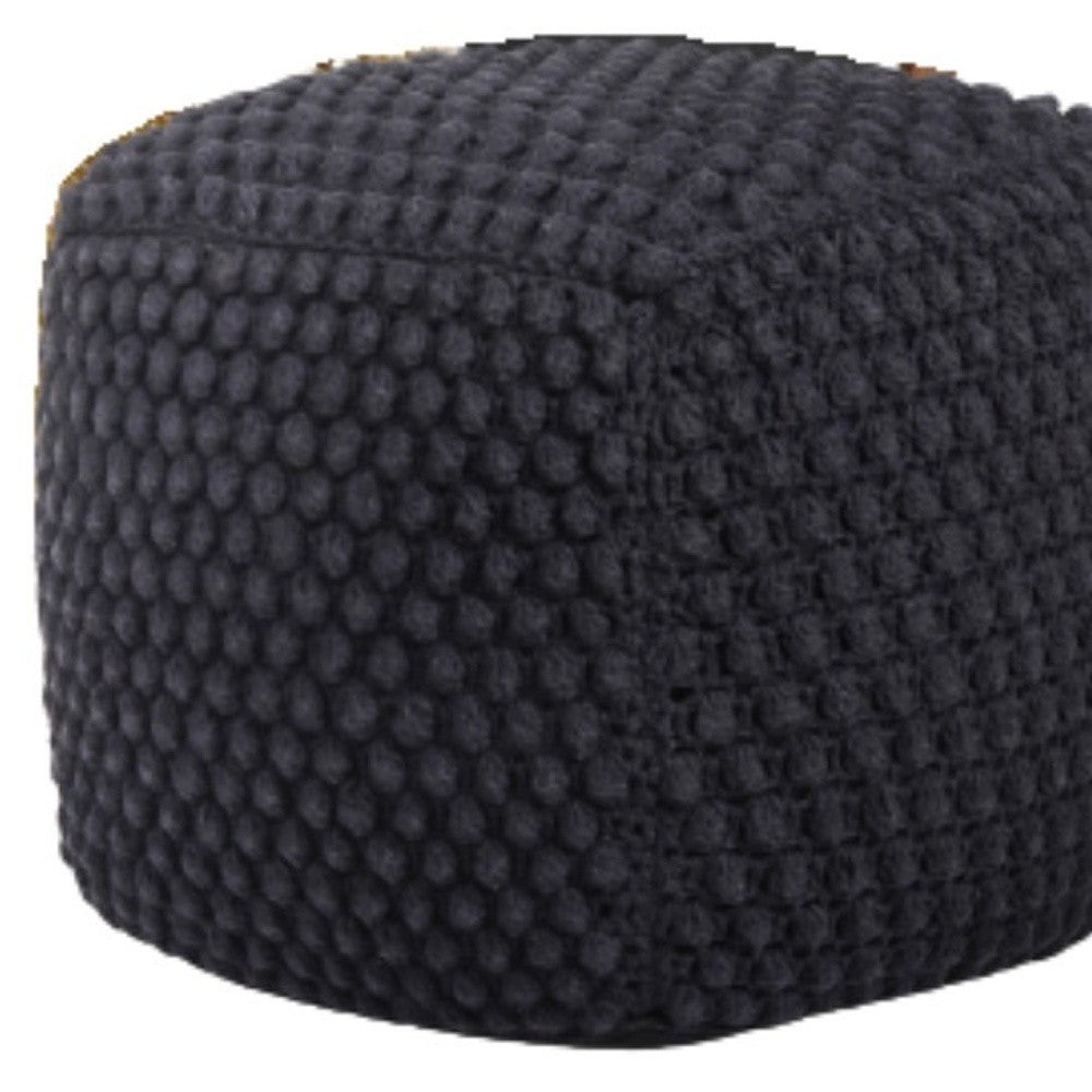 18" Black Cotton Blend Pouf Ottoman