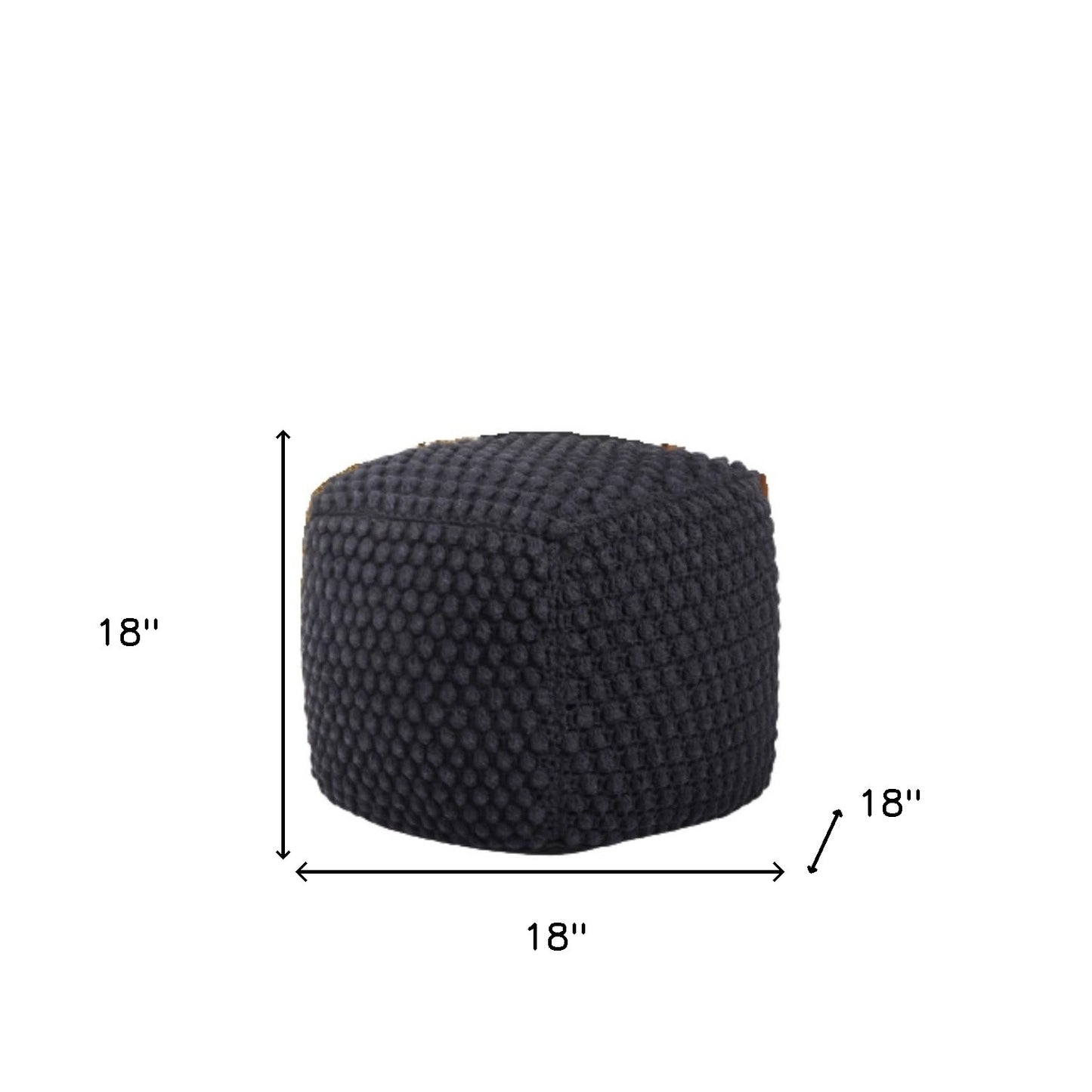 18" Black Cotton Blend Pouf Ottoman